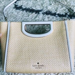 kate spade Cream Straw Shoulder Bag with White Trim